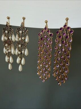 Chandelier earring Bundle Statement Crystal & Pearl Earring 2 pairs